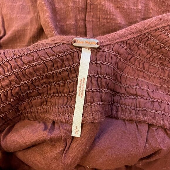 Free People Womens Sundress Brown Short Smocked V Neck Tassels Cotton Large - Picture 8 of 8